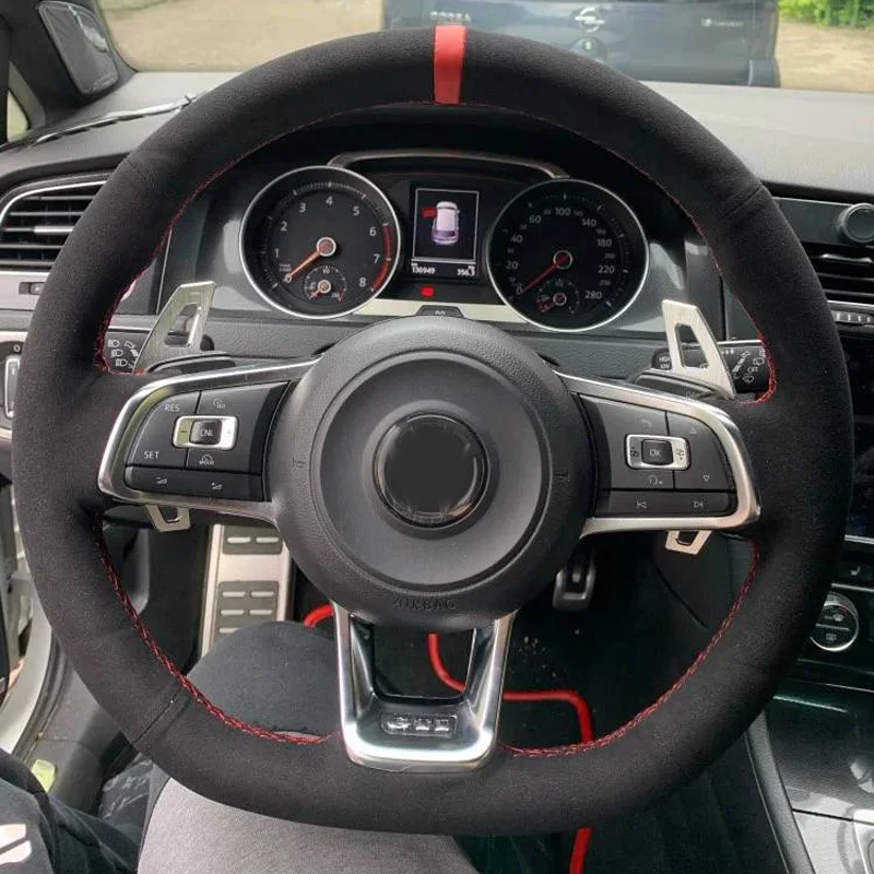 Customize Black Suede Car Steering Wheel Cover for Volkswagen VW Golf R MK7 Golf 7 GTI VW Polo GTI Scirocco 2015 steering wheel cover