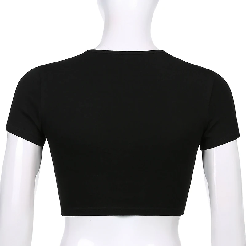 Женская Винтажная футболка в стиле панк с графическим принтом Стразы паука готика укороченный топ в стиле Y2k футболка с круглым вырезом черная уличная одежда футболка с коротким рукавом