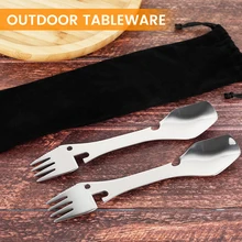 

2Pcs Multi-tool Utensil Camping Spork Tableware Stainless Steel Spoon Fork Knife Bottle Can Opener Cutlery Dinnerware Accessory