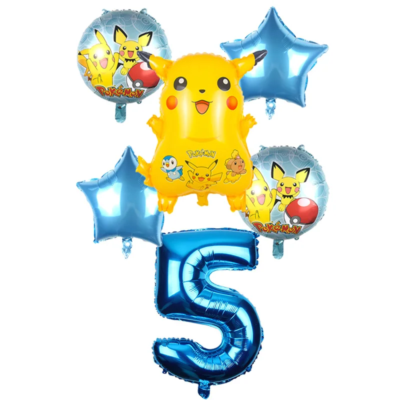 6 pieces / set of 32 inch cute Pokémon Pikachu to foil balloon children's balloon birthday party decoration globos - Цвет: Светло-зеленый