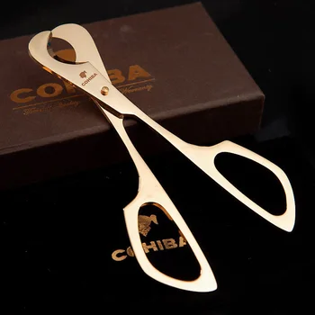 

COHIBA Double 2 Blades Stainless Steel Gold Plated Cigar Cutter Pocket Gadgets Zigarre Cutter Knife Cuban Cigars Scissors 225A