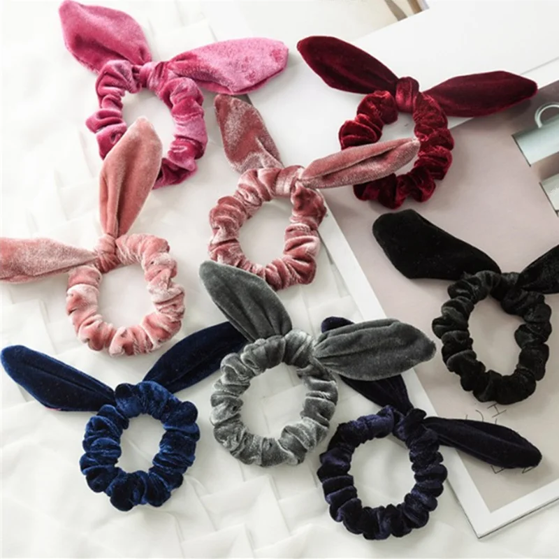 

Women Polyester Bow-knot Hair Scrunchies Lovely Rabbit Ear Soft Hairbands Fashion Girls Sexy Hair Rope Headwear Braider