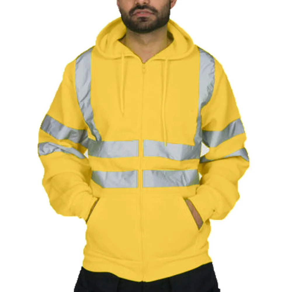 Мужская зимняя куртка, светоотражающая толстовка с капюшоном, повседневный дорожный рабочий пуловер с высокой видимостью, Milltary Work Trousers 10,15 - Цвет: Yellow