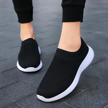 

Plus Size Knitted Breathing Sneakers Women's Sock Shoes Sports Woman Sport Shoes for Women Running Shoes Ladies Black Soft E-411