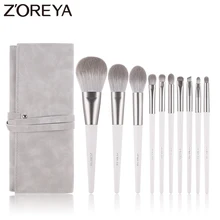 Zoreya Brand Soft Synthetic Hair Eye Shadow Brush White Handle Blending Blush Lip Powder Highlighter Makeup Brushes Set 10pcs
