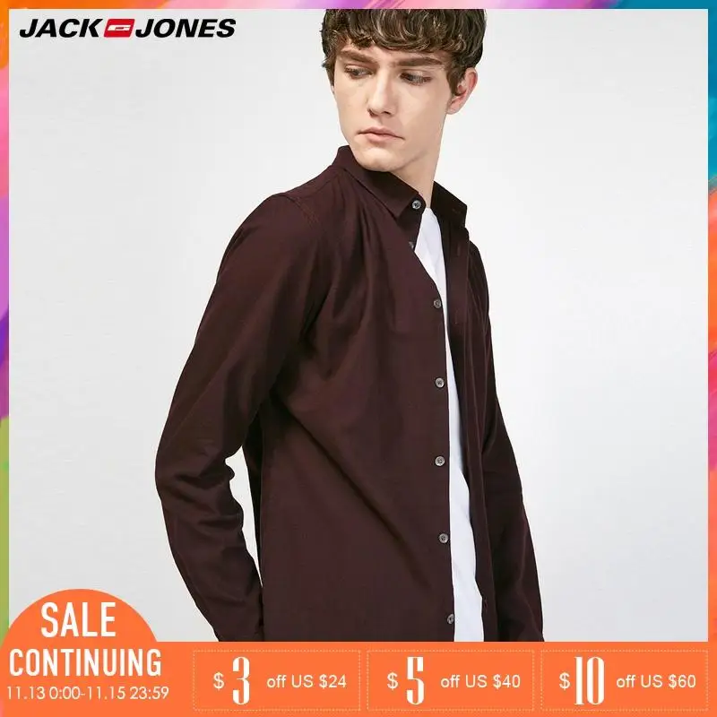 Jack Jones Мужская рубашка Повседневная приталенная с длинным рукавом винтажная |