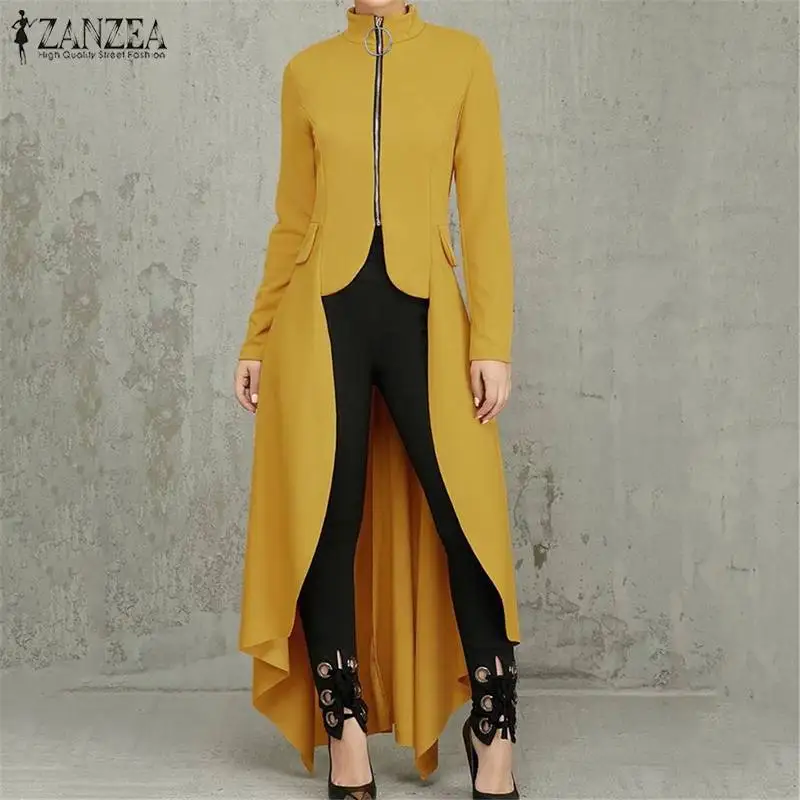Greatest  2019 Fashion Autumn Long Coats ZANZEA Women Thick Jackets Asymmetrical High Low Outwear Long Sleeve