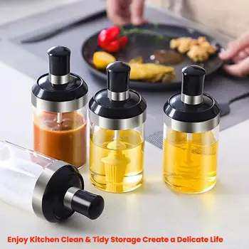 

Glass Seasoning Tank Kitchen Spice Kit Bottles Pepper Spoon Seasoning Jars Oil Brush Honey Container Food Storage Container