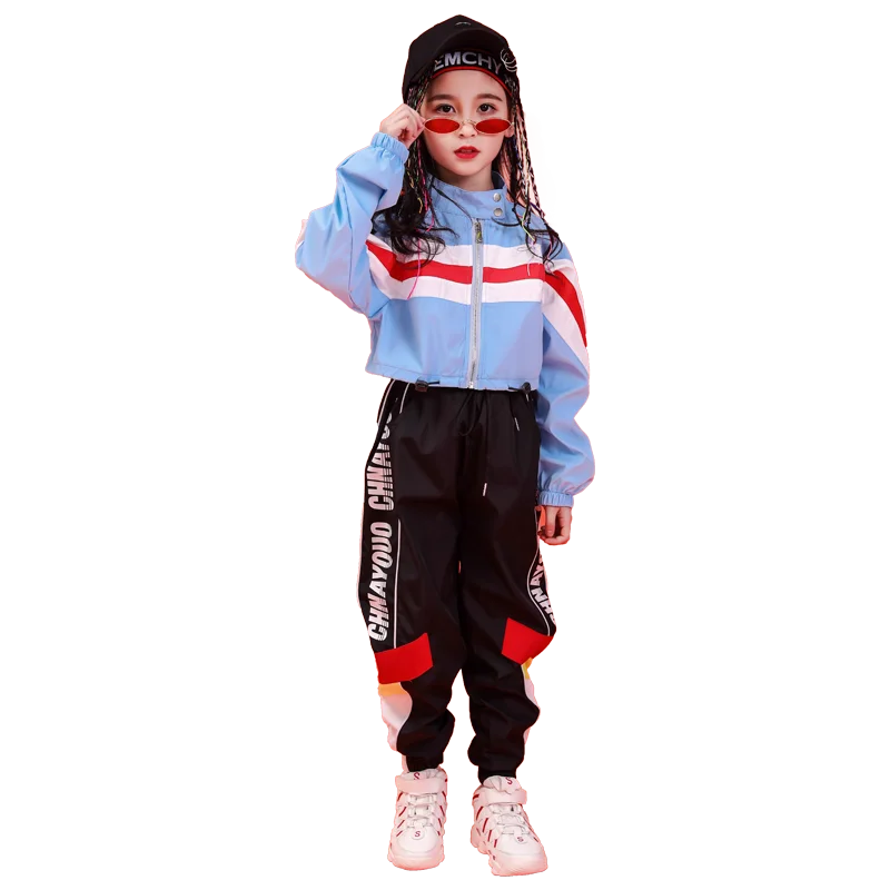 Kid Hip Hop Clothing Stand Collar Jacket Coat Top Running Casual Pants for Girls Boy Jazz Dance Costume Set Dancing Clothes Wear (1)