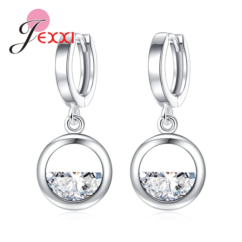 

Trendy 925 Silver Jewelry Sets Earrings Necklace For Women Shining Crystal Semicircle Clear Spring Earring Girl Jewelry
