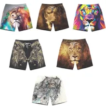 Пляжные шорты с 3D принтом льва, S-5XL, на завязках, для занятий водным спортом, для пляжа, летние, крутые шорты с животными, повседневные пляжные шорты