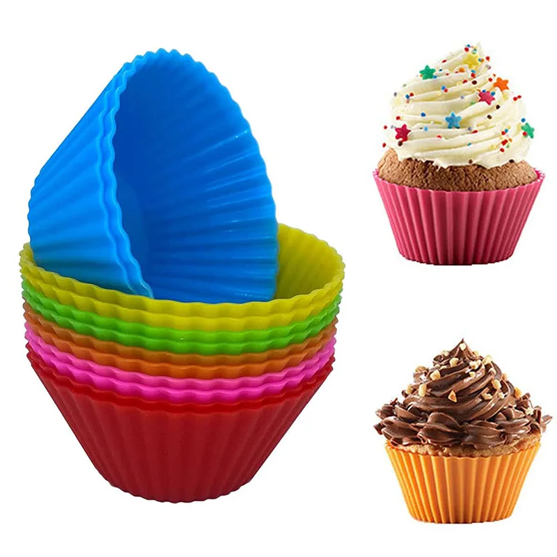 Silicone Cupcake Muffin Baking Molds Silicone Muffin Cupcake Molds Cupcake Baking Cups Anti-adhésifs muffin silicone Moules pour Puddings Jelly Dessert Anniversaire Fête mariage 12pièces 6 couleurs 