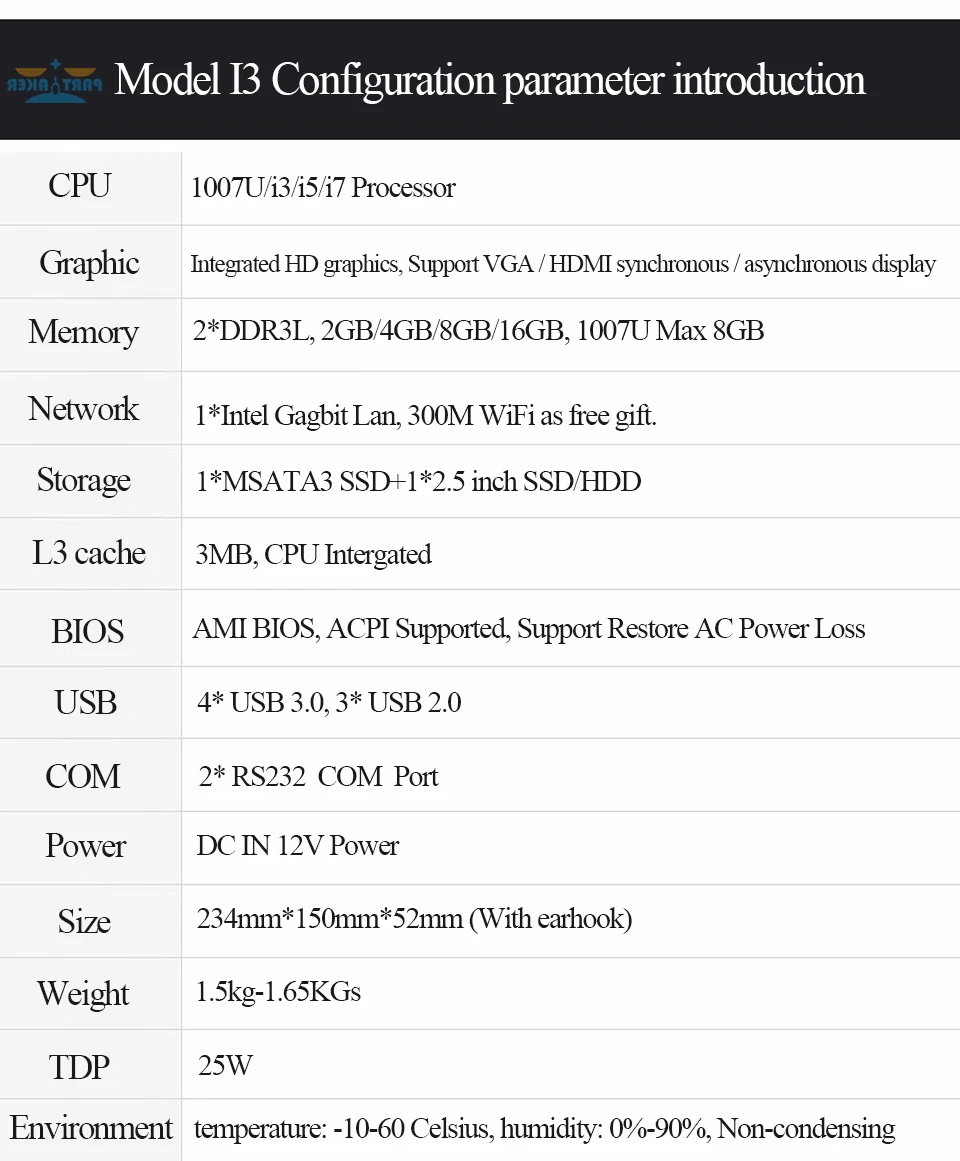 Причастником I3 Мини компьютер безвентиляторный мини ПК Windows 10 Core C1037U или C1007U 2* COM промышленный ПК Прочный ПК