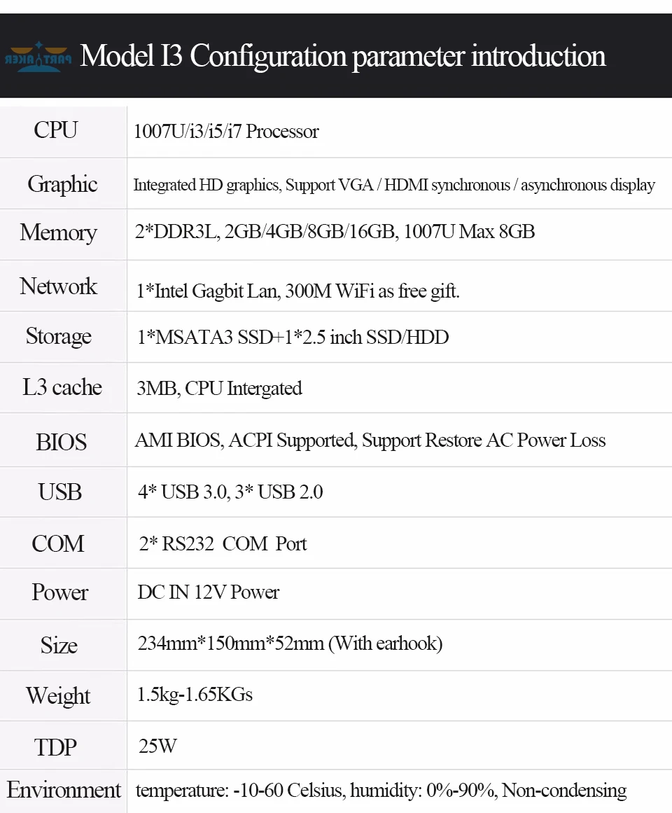 Причастником I3 Мини компьютер безвентиляторное Mini PC Windows 10 Core C1037U или C1007U 2 * COM Промышленные ПК Прочный ПК