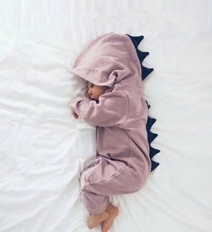 

Pudcoco Baby Hooded Rompers Toddler Boy Girl 3D Dinosaur Costume Solid Pink Gray Rompers Autumn Winter Cotton Romper Playsuit