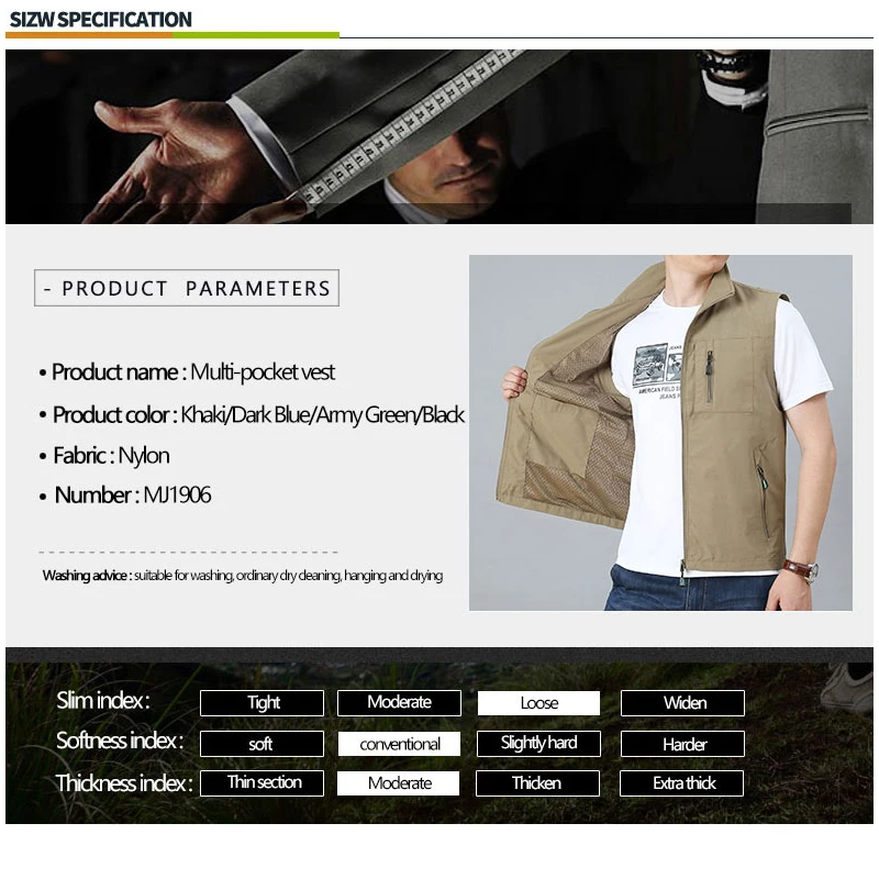 MAIDANGDI Men's Waistcoat Jackets Vest 2021 Summer New Solid Color Stand Collar Climbing Hiking Work Sleeveless With Pocket