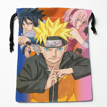 

New Arrival Naruto Anime Drawstring Bags Print 18X22CM Soft Satin Fabric Resuable Storage Storage Clothes Bag Shoes Bags