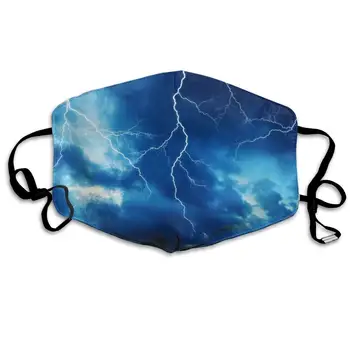 

Mouth Mask Night Beach with Thunder Print Masks - Breathable Adjustable Windproof Mouth-Muffle, Camping Running for Women and