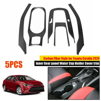 

5pcs ABS Black Carbon Fiber Panel Trim Decor Cover Gear Panel Water Cup Holder Cover Trims For Toyota Corolla 2019-2020