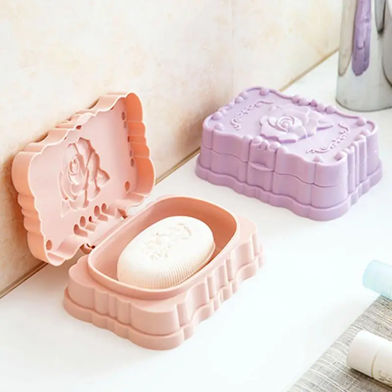 

Rose Carved Portable Soap Dishes Box Carrying Case For Travel Home Toilet Soap Storage Box Container Bathroom Gadgets