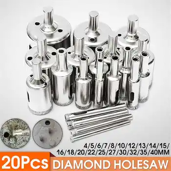 

20pcs Diamond Coated Drill Bit Set Tile Marble Glass Ceramic Hole Saw Drilling Bits For Power Tools 4mm-40mm