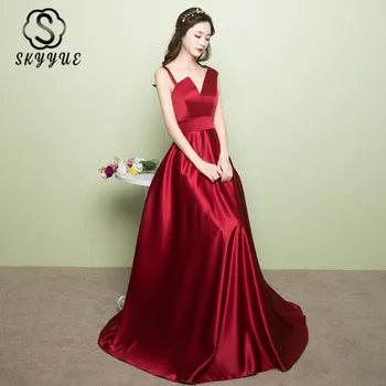 

Skyyue Sling Evening Gowns Fashion Burgundy Party Dress K223 V-Neck Sleeveless Vestido Backless Long Formal Dress Women Elegant