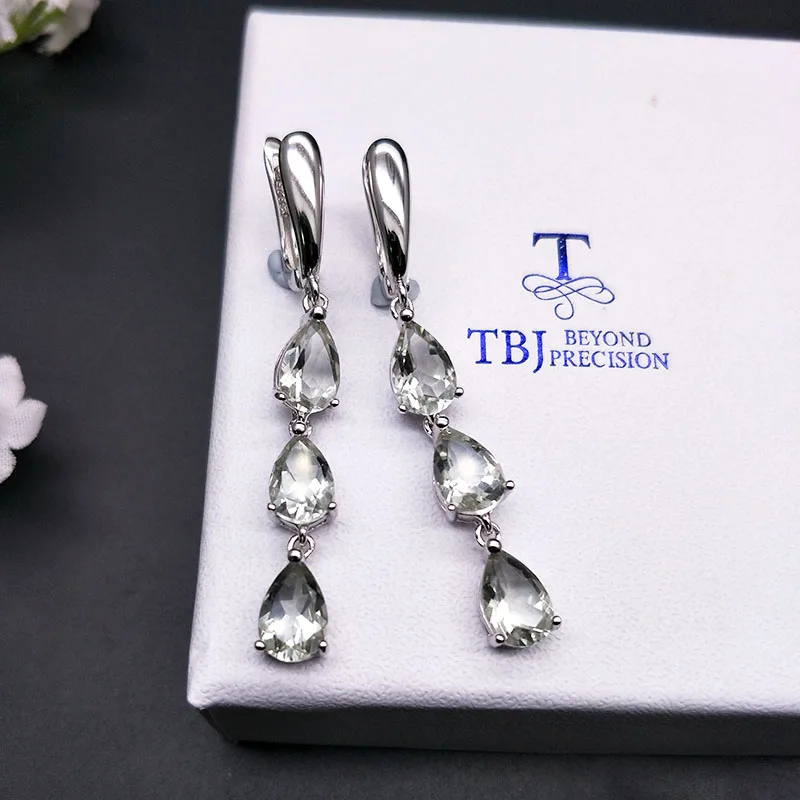 TBJ, 7.5ct серьги с застежкой из натурального зеленого аметиста, длинные серьги с драгоценным камнем из стерлингового серебра 925 пробы, ювелирные изделия для девушек и женщин, романтический подарок