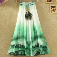 Женская Цветочная богемная шифоновая Макси Длинная юбка эластичная талия летняя пляжная юбка-MX8