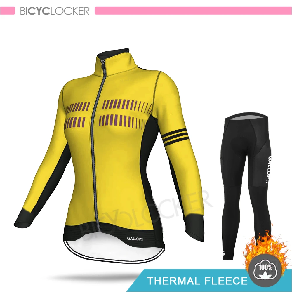 Зимняя одежда для велоспорта куртка с длинными рукавами для шоссейного велосипеда Женская велосипедная одежда профессиональная команда Теплая Флисовая майка комплект теплый MTB - Цвет: Normal Cycling Set
