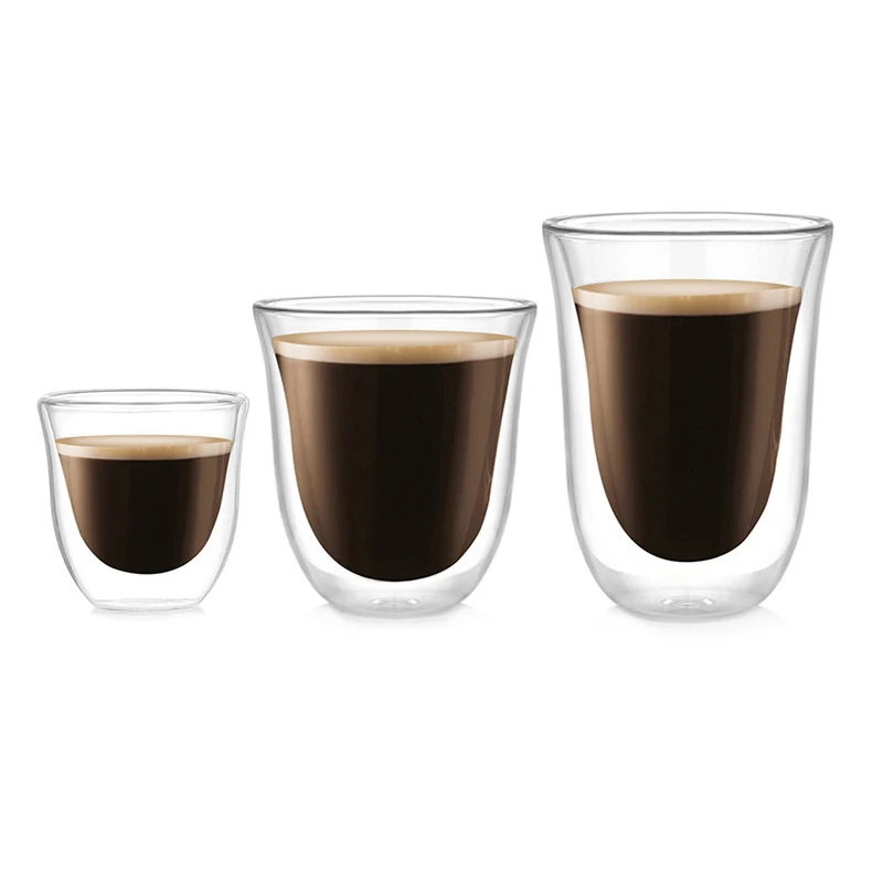 Juego de 2 tazas de café de vidrio de doble pared, tazas de café aisladas de  16 onzas con asa, tazas de café de vidrio borosilicato transparente – Yaxa  Store
