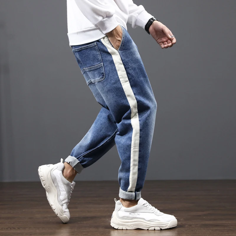 Fashion Streetwear Men Jeans Japanese Vintage Designer Denim Harem Pants Hombre White Stripe Spliced Loose Fit Hip Hop Jeans Men Fashion Streetwear Men Jeans Japanese Vintage Designer Denim Harem Pants Hombre White Stripe Spliced Loose Fit Hip Hop Jeans Men