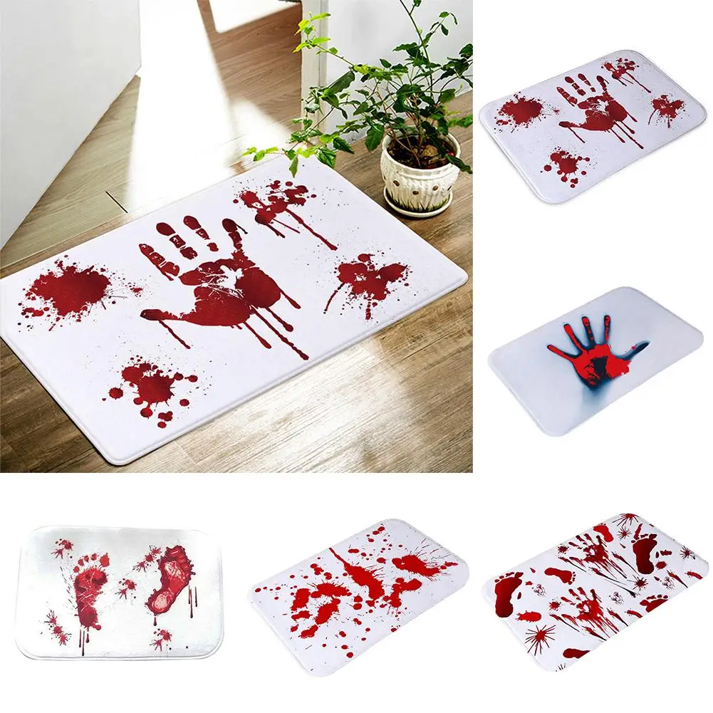 Halloween Horror Bloody Footprint Floor Mats for Living Rooms Non-slip Flannel Bath Mat Pad Rugs Door Shower Carpet Doormats | Дом и сад