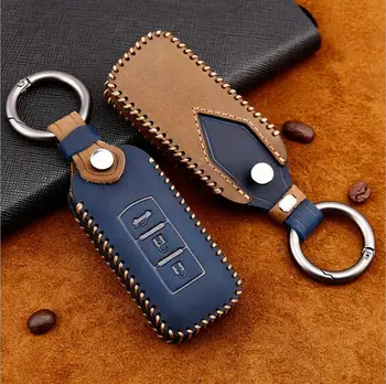 

High Quality Handmade Car Key Case Holder For Mitsubishi Outlander Lancer Pajero Sport ASX RVR L200 2/3 Button Interior