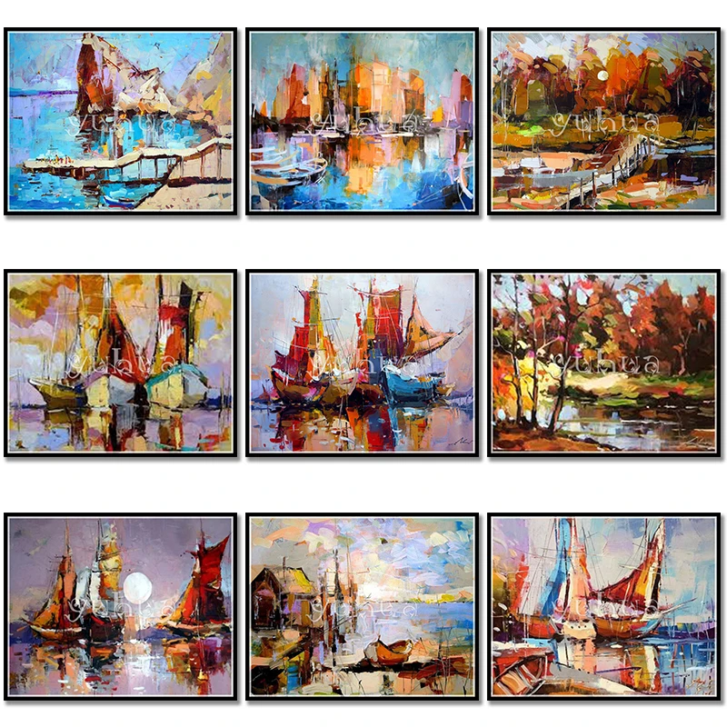 5D Diamond embroidery Ferry Round Diamond mosaic Colorful sailboat Full Square Diamond painting Cross stitch landscape Art #
