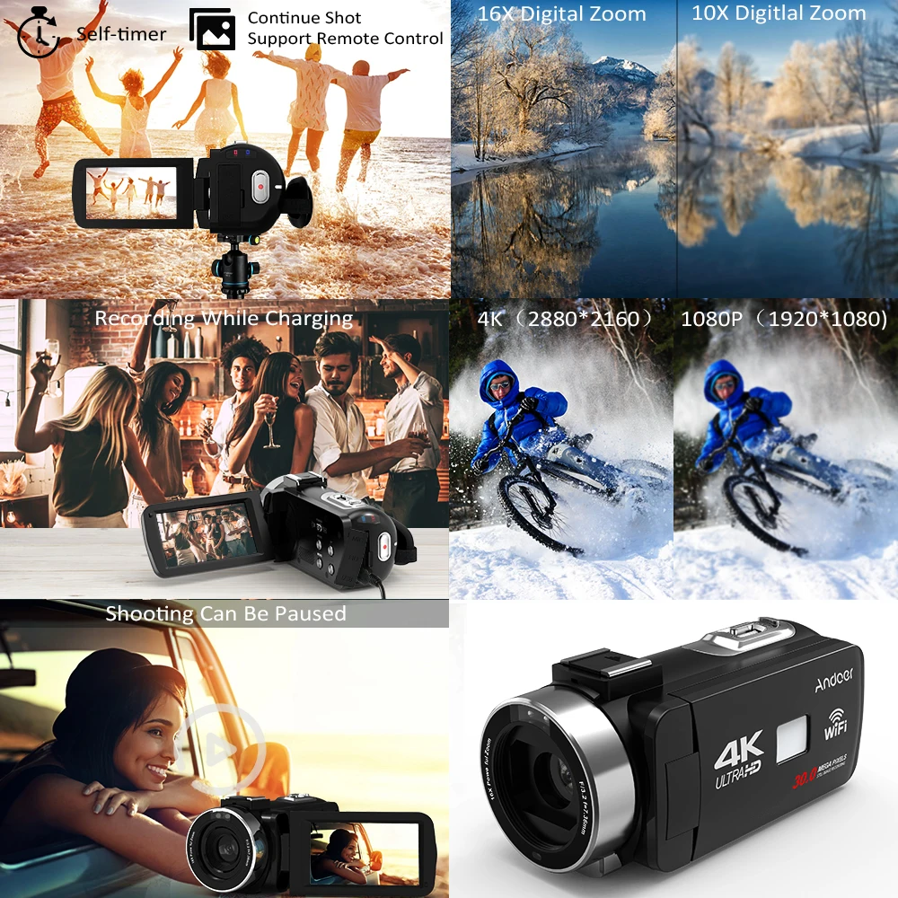 Andoer 4K Ultra HD 3," lcd сенсорный экран WiFi цифровая видеокамера DV рекордер 16X зум ИК Ночное Видение видеокамера
