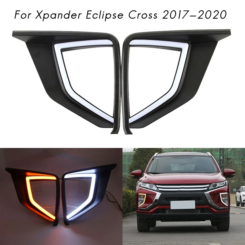 for Mitsubishi Xpander Eclipse Cross 2017-2020 LED DRL Daytime Running Light with Turn Signal Fog Lights Driving Lamp |