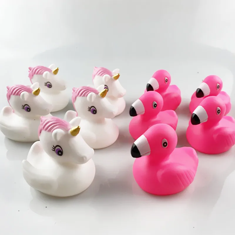 10PCS Flamingo style Mini Colorful Rubber Float Squeaky Sound Duck Bath Toy Baby Water Pool Funny Toys for Girls Boys Gifts | Игрушки и