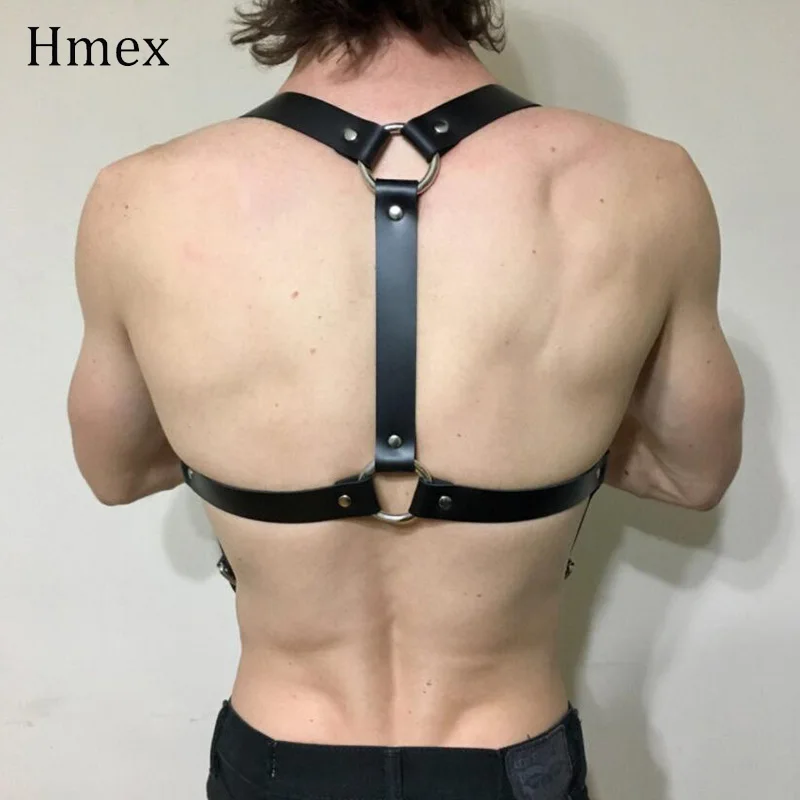 Punk Pu Leather Harness Mens Bondage Body Adjustable Chest Shoulder Straps Black Belt Men Fetish Gay bdsm Clubwear Lingerie
