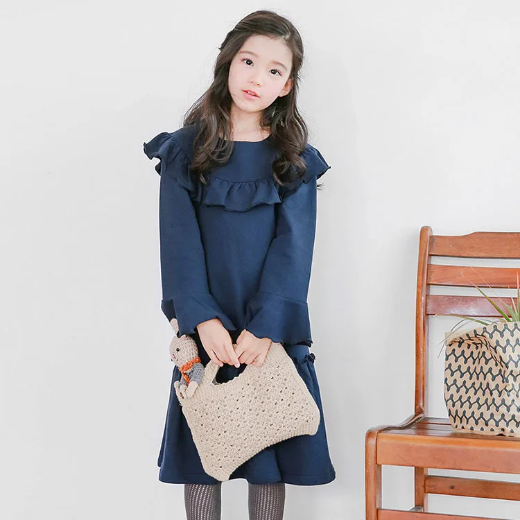 

Girls Autumn Family Fitted Dress Korean-style Big Boy Royal Blue Stitching