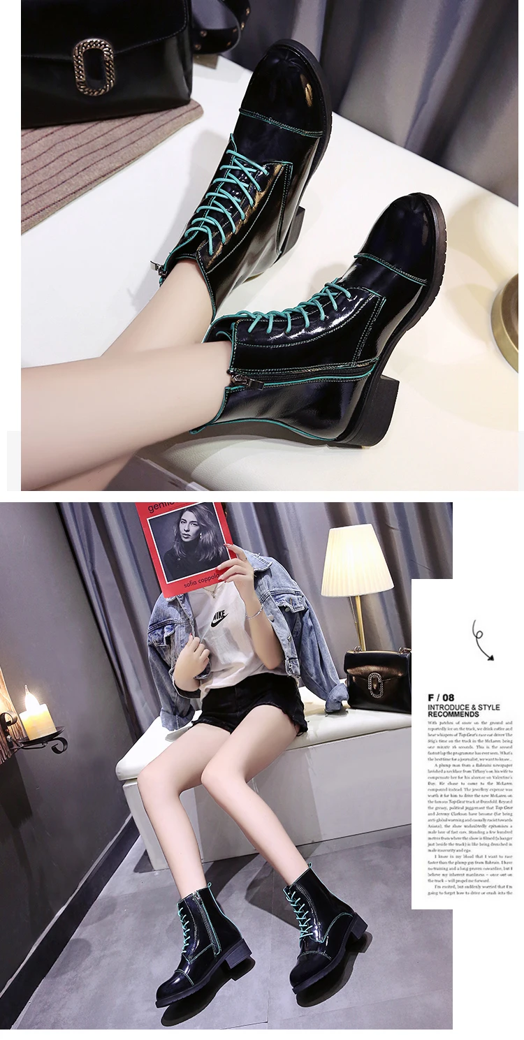 Shoes Riding Boots Bootee Woman Low Heels booties Lace Up Booties Ladies Luxury Designer Martins For Women Round Toe Mid