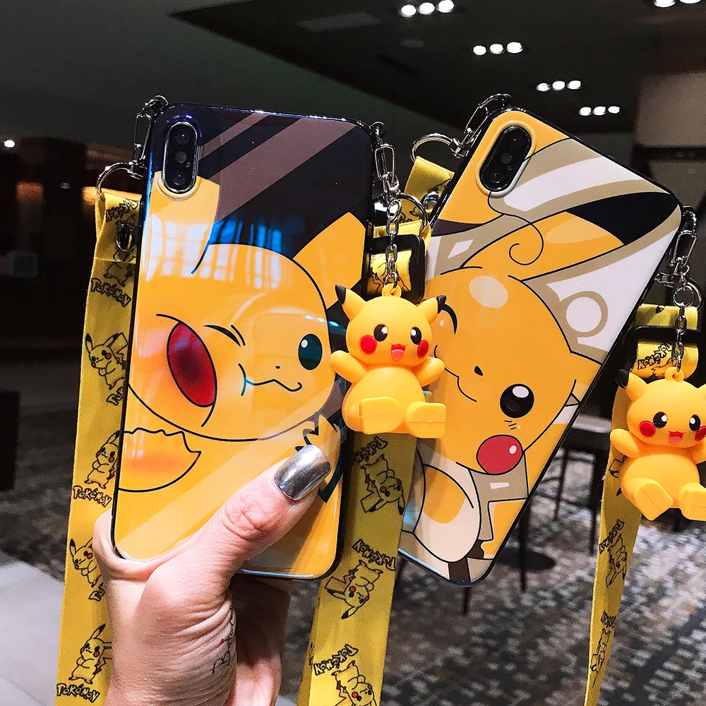 

Cases For iPhone 6 6s 7 8 7Plus X XR XS Max cute cartoon Back Coque Case with Sling Lanyard and doll