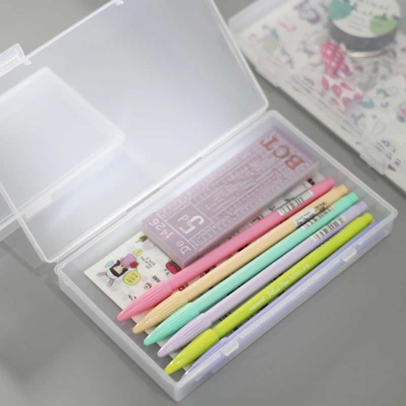 Transparent PP Food Grade Desktop Organizer Pencil Box Storage Box Classification School Office Stationery 1 Pcs