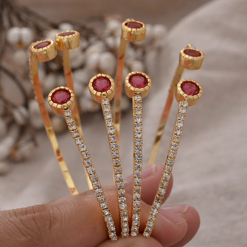 

Dubai Bangle 4pcs/Lot Ethiopian Gold Color Cuff Bangles For Women Red Bride Wedding Bracelet African Arab Jewelry Middle East