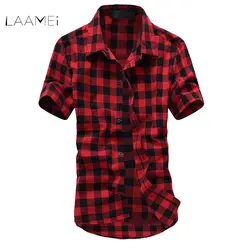 LAAMEI, новинка, красная и черная клетчатая рубашка для мужчин, плюс размер, рубашки, летняя мода, Chemise Homme, рубашки с коротким рукавом, рубашка