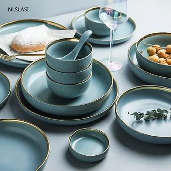 

European Style Creativity Simplicity Solid Color Ceramic Plate Dish Bowl Home Kitchen Breakfast Steak Salad Dish Christmas Gifts