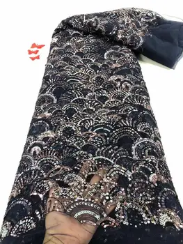 

African sequins Lace Fabric High Quality black Lace Material French Lace Fabric Nigerian Tulle Mesh Lace Fabrics FDF83