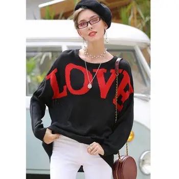

2019 fall / winter new loose-fitting long-sleeved knit sweater top woman