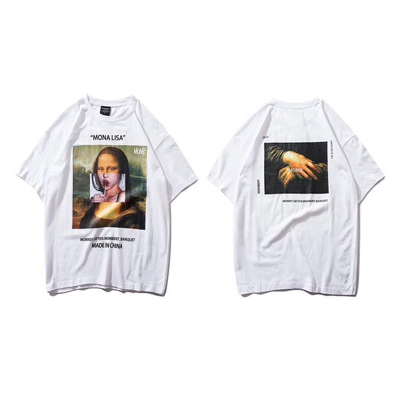 Tide/Брендовые мужские Забавные футболки с коротким рукавом с принтом Mona Lisa, уличная одежда, летняя футболка в стиле Харадзюку в стиле хип-хоп, модная мужская футболка - Цвет: White