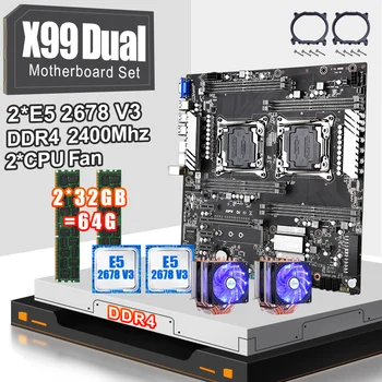 شراءX99 المزدوج وحدة المعالجة المركزية اللوحة الأم مجموعة مع 2 قطعة XEON E5 2678V3 وحدة المعالجة المركزية و 2*32gb = 64gb Ddr4 Ecc Reg 2400mhz ECC REG ذاكرة عشوائية