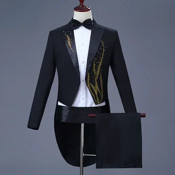 

Dressv Black Tuxedo Men's Suits One Button Jacket+Pants 2 Pieces For Wedding Prom Party Wear Business Slime Groom Suits